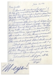 Mobster Meyer Lansky Autograph Letter Signed to Joseph Sheiner of the Israeli Security Agency, From June 1973 -- ...I hope the war is over soon with a just peace...